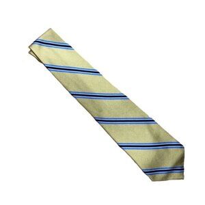 J.Crew Yellow Striped Tie 100% Silk Diagonal Light Blue